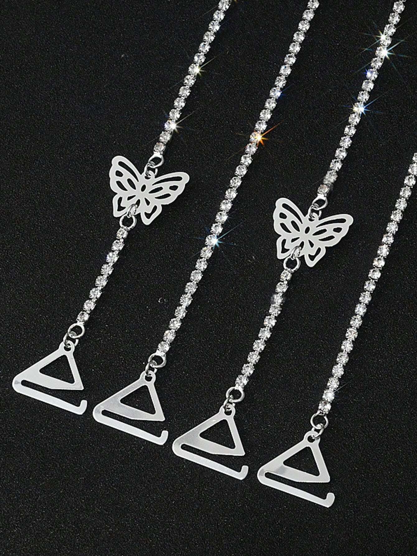 shein 1 Pair Women Butterfly Rhinestone Bra Straps, Adjustable Sexy Hollow Shoulder Strap - Image 2
