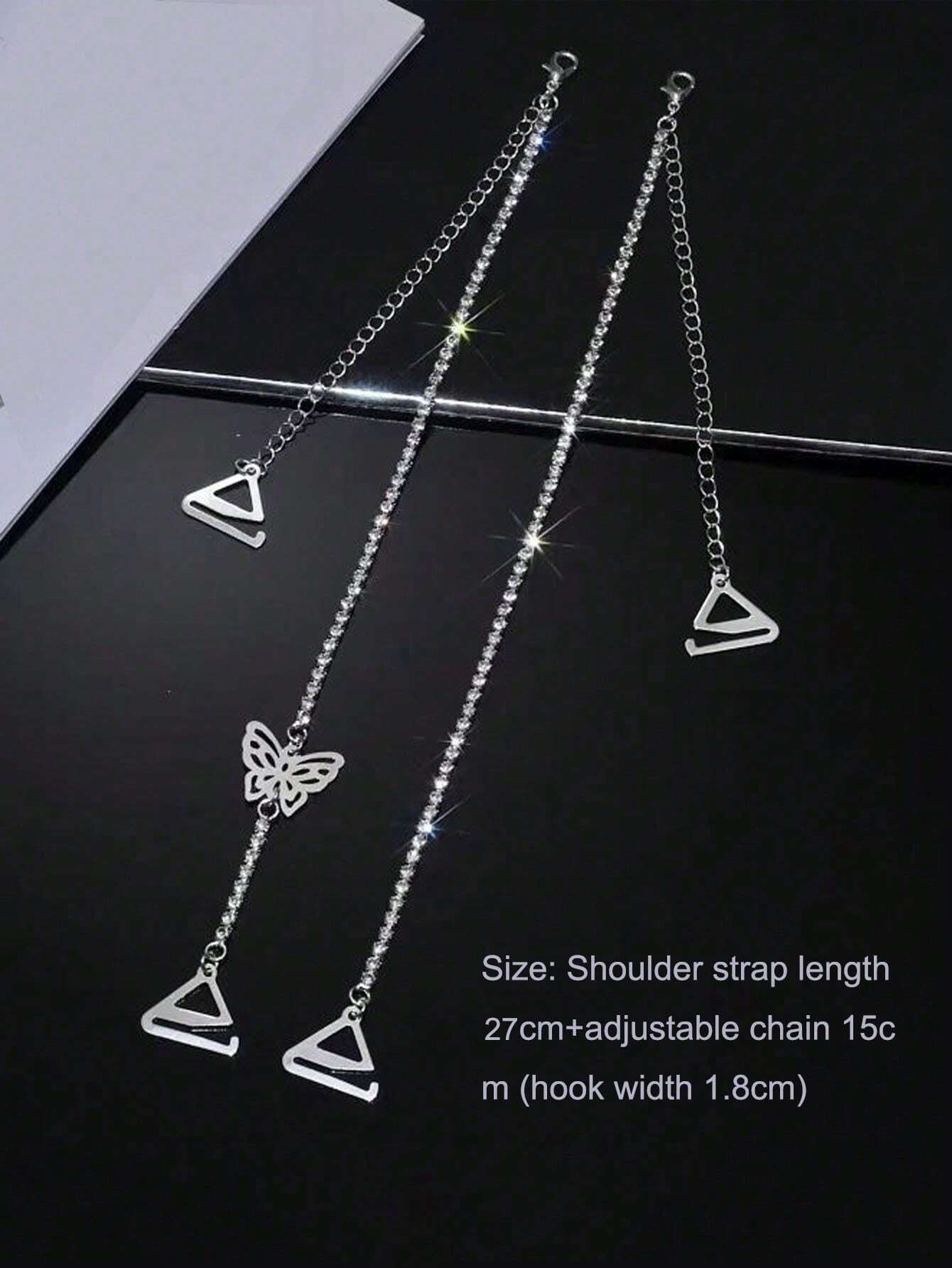 shein 1 Pair Women Butterfly Rhinestone Bra Straps, Adjustable Sexy Hollow Shoulder Strap - Image 3