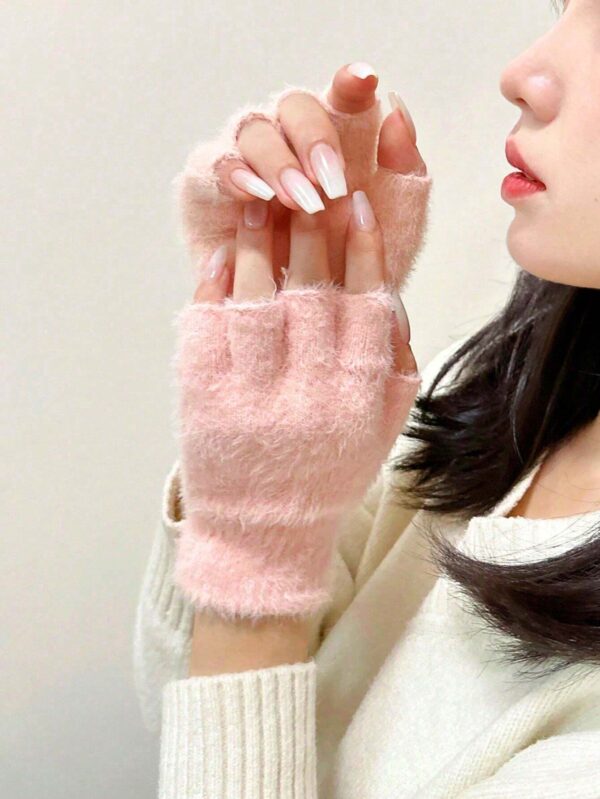 shein 1 Pair Women Half Finger Fingerless Gloves Winter Warm Elastic Typing Gloves