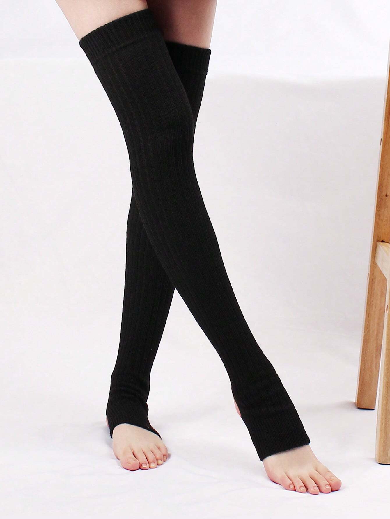 shein 1 Pair Women's Over-The-Knee Knitted Blend Leg Warmers, Autumn & Winter