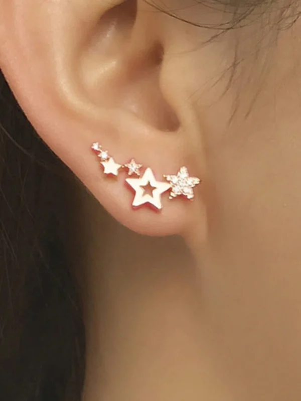 SHEIN 1pair Creative Fashion Simple Small Zirconia Star Earrings