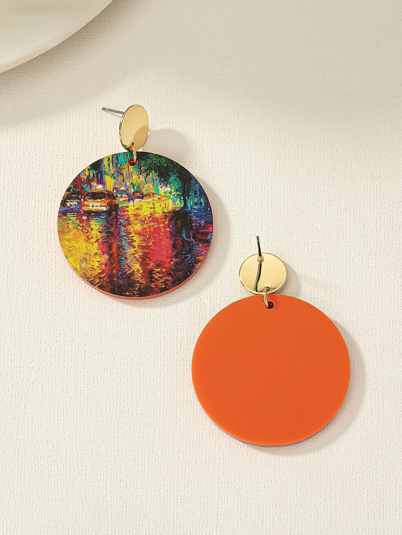 SHEIN 1pair Fashionable Personality Neon Lights Acrylic Printed Drop Earrings