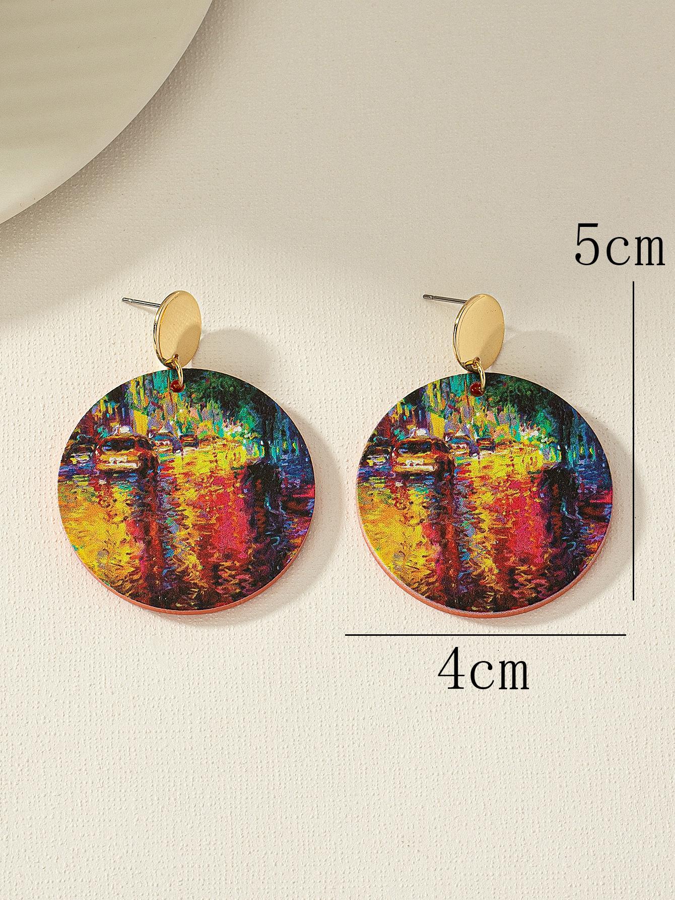 SHEIN 1pair Fashionable Personality Neon Lights Acrylic Printed Drop Earrings