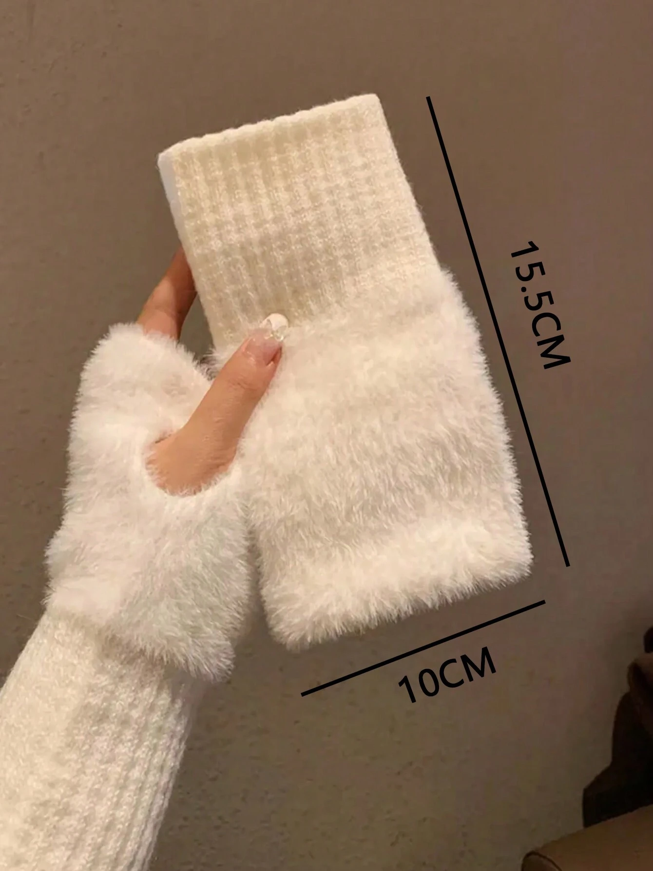 shein 1pair Mink Fleece Soft Winter Half Finger Gloves Women Warm Luxury Solid White Plush Knitted Fingerless Gloves Wrist Mittens Writting - Image 2