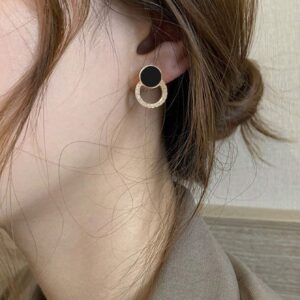 SHEIN 1pair Round Disc & Rhinestone Decor Stud Earrings