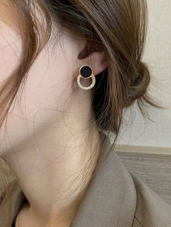 SHEIN 1pair Round Disc & Rhinestone Decor Stud Earrings