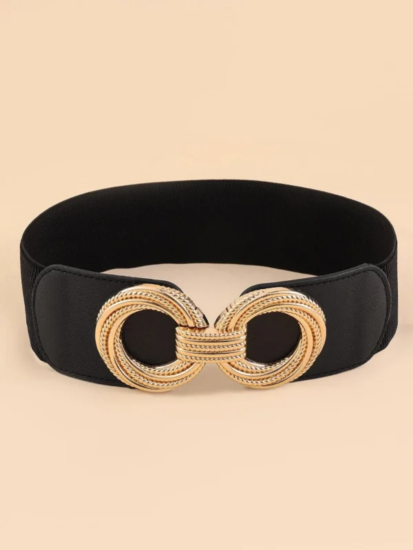 SHEIN 1pc Black Metal Buckle Simple Elastic Cinch Buckle Wide Belt Girdle Stretch Waistband For Dress Casual Halloween
