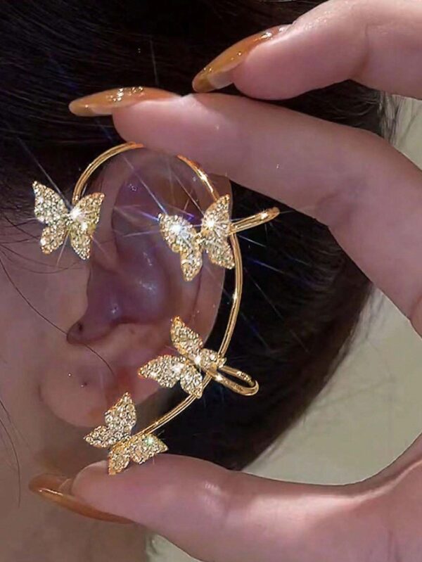 SHEIN 1pc Elegant Fashion Gold Butterfly Rhinestone Ear Cuff