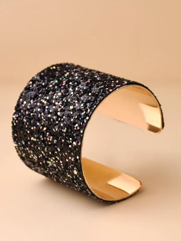SHEIN 1pc Fashionable Simple Glitter Hinged Adjustable Wide Bangle
