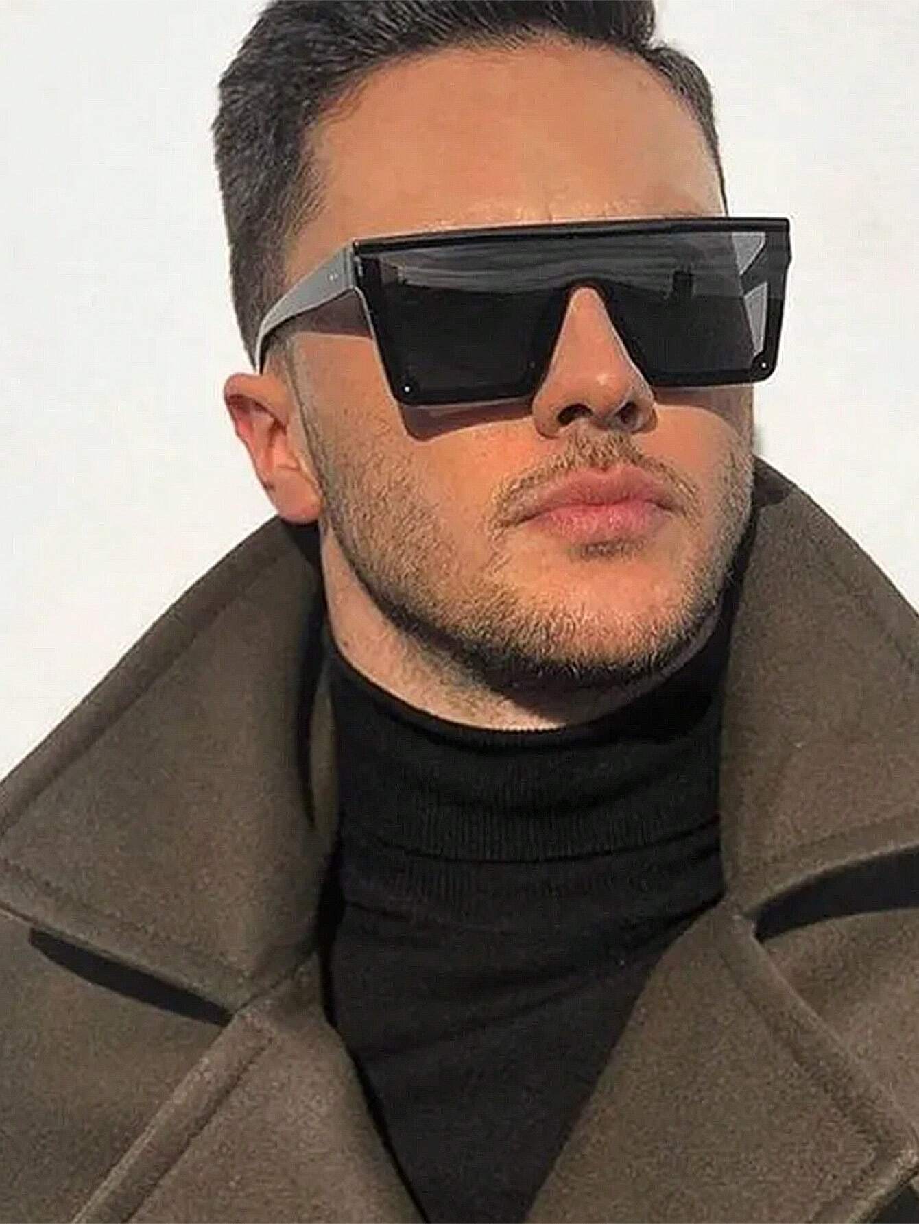 SHEIN 1pc Men's Plastic Flat Top Street Style Vacation Sunglasses,