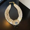 SHEIN 1pc Multi Layer Pearl & Rhinestone Clavicle Necklace