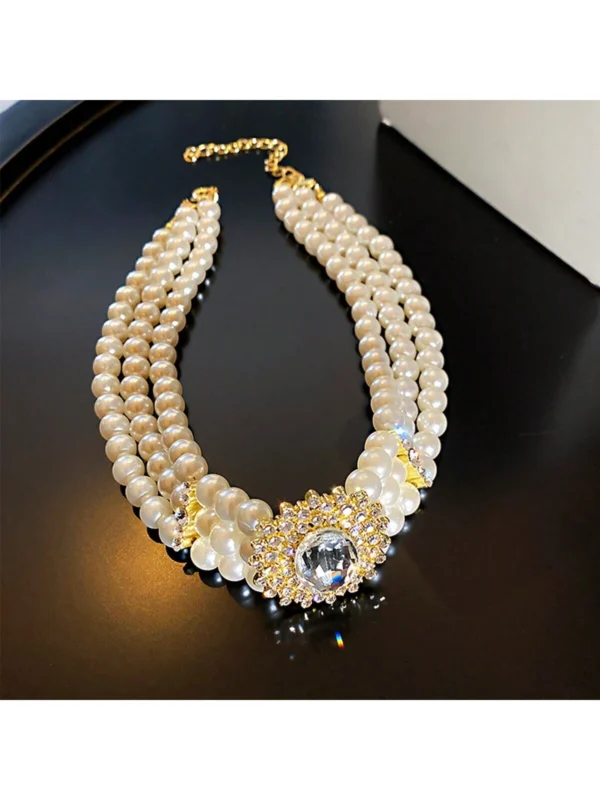 SHEIN 1pc Multi Layer Pearl & Rhinestone Clavicle Necklace