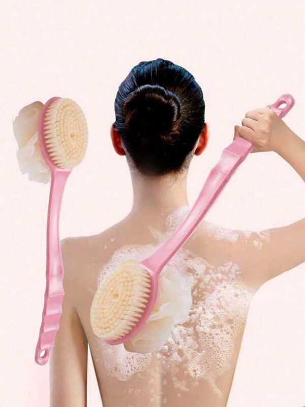 1pc Pink Long-Handled Shower Brush, Multi-Purpose Scrub Brush For Back Exfoliation And Shower