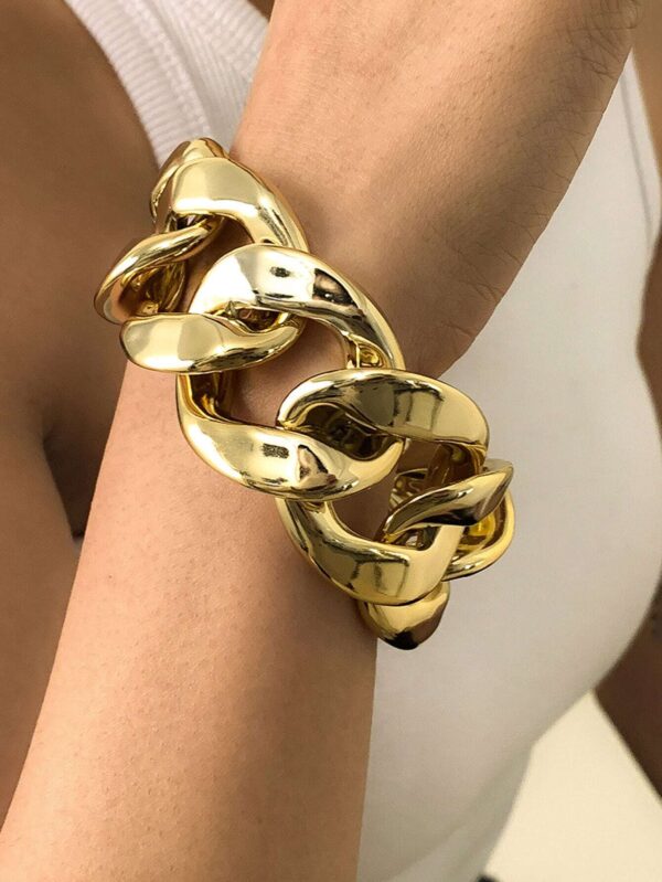 SHEIN 1pc Punk Style Metal Geometric Hollow Out Hand Wristband Fashionable Thick Chain Single Layer Bracelet, For Cross-border Jewelry