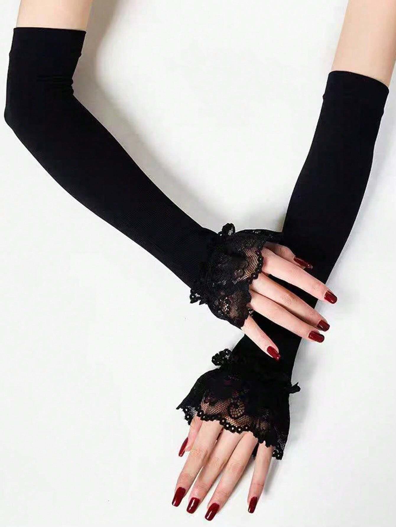 shein 1pc Summer Women's Lace Ice Silk Sleeve Anti-UV Sheer Trumpet Sleeve Outdoor Arm Cover