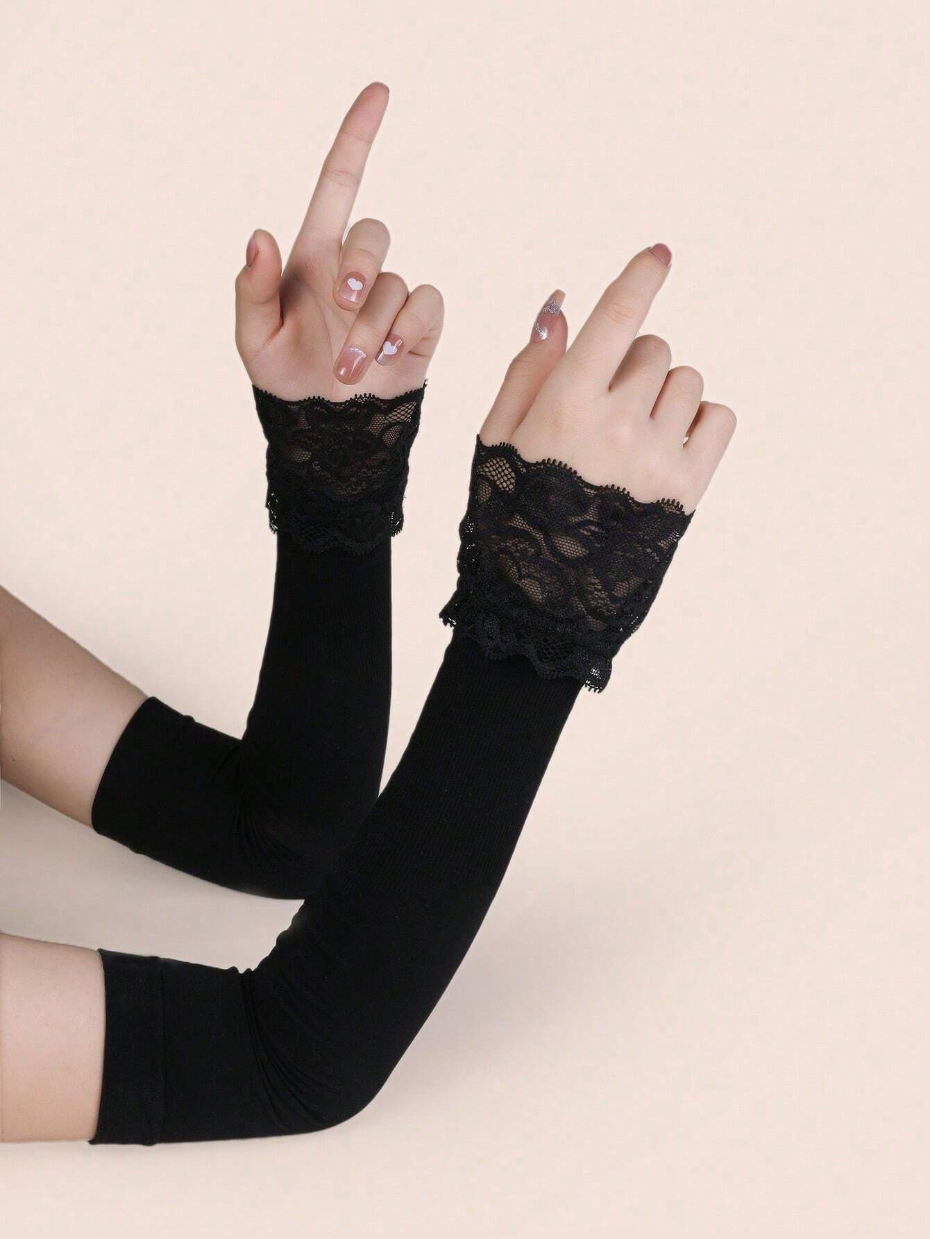 shein 1pc Summer Women's Lace Ice Silk Sleeve Anti-UV Sheer Trumpet Sleeve Outdoor Arm Cover - Image 3