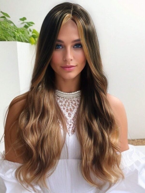 SHEIN 1pc Two Tone Gold & Brown Gradient Synthetic Wig