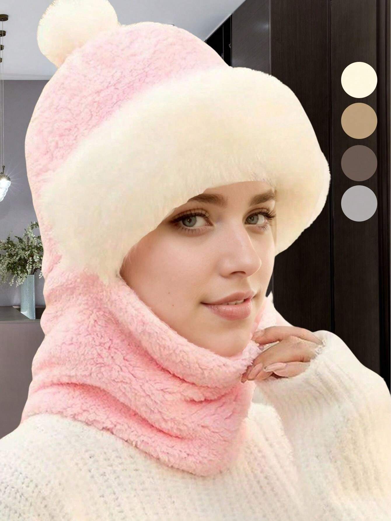 shein 1pc Women's Fashion Hat, Fleece-Lined Knit Scarf Set, Plush Beanie Hat, Suitable For Autumn And Winter Halloween