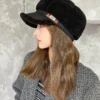 shein 1pc Women's Solid Color Plush Beret Hat, Thickened & Warm, Baseball Cap,