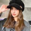 shein 1pc Women's Solid Color Plush Beret Hat, Thickened & Warm, Baseball Cap,