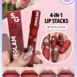 SHEGLAM Mega Lip Stacks-Pink-Petal Stack 4 In 1 Creamy-Matte Red Lipstick Kit High Pigment