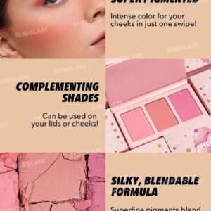 SHEGLAM Sweet Cheeks Blush Trio-Enamored 3-Clolor Powder Blush Palette Long Lasting High Pigment Pore-Less Matte Cheeks