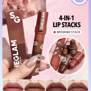 Lip Stacks-Brown-Brownie Stack 4 In 1 Creamy-Matte Brown Lipstick Kit High Pigment