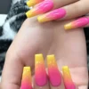 SHEIN 24pcs/Set Long Two-Color Gradient Northern Lights Metallic Mirror Ballerina Press On Nails