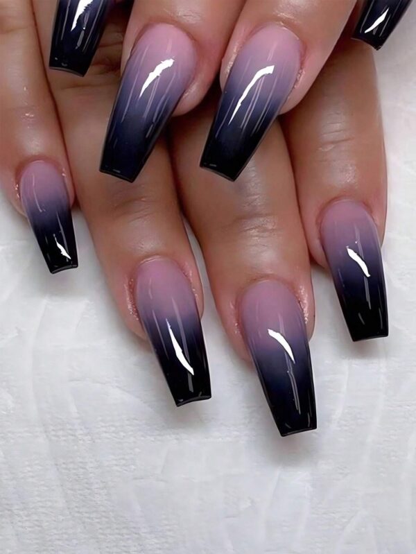 SHEIN 24pcs Extra Long Coffin Shaped Black Ombre Press On Nails