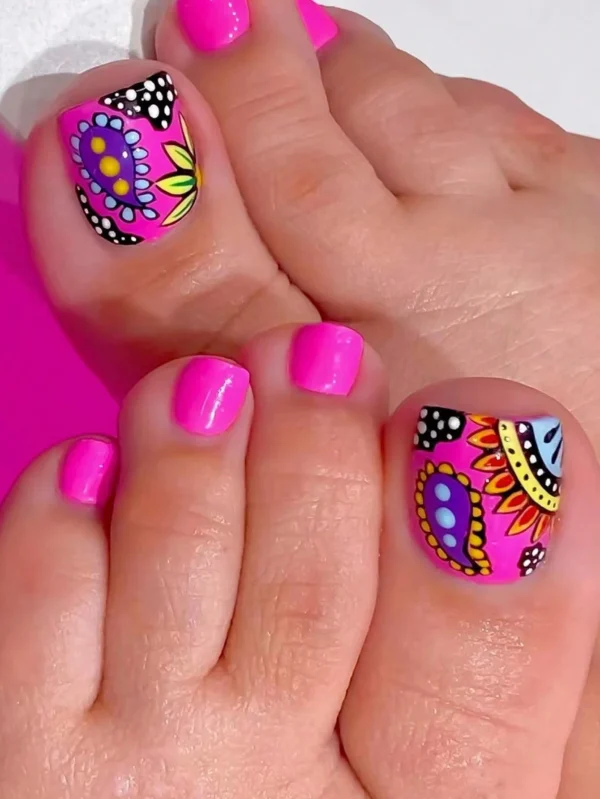 SHEIN 24pcs Fancy Square-Shaped Press-On Toenails With Colorful & Dazzling Pattern Design,