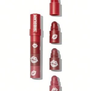 SHEGLAM Mega Lip Stacks-Pink-Petal Stack 4 In 1 Creamy-Matte Red Lipstick Kit High Pigment