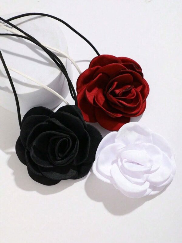 SHEIN 3pcs/Set Retro & Fashionable Camellia Silk Ribbon Necklace