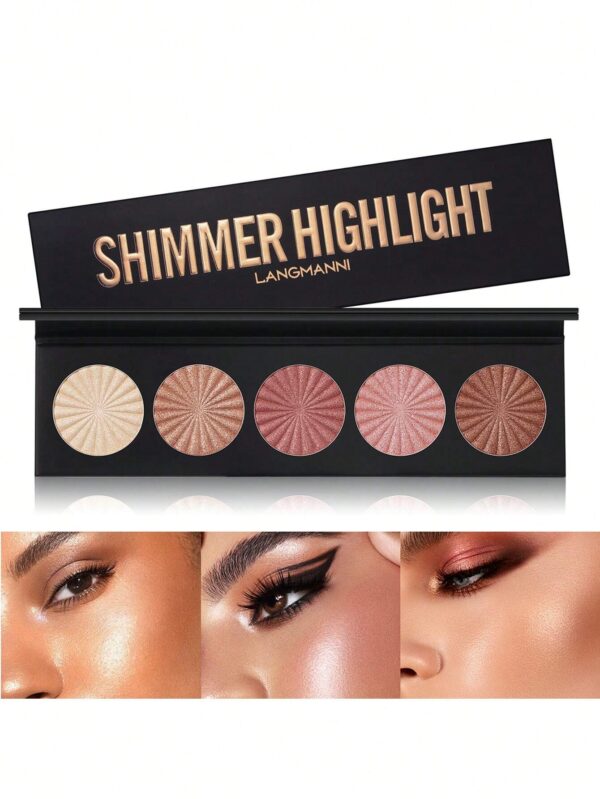 shein 5 Colors Highlighter Powder Palette Long Lasting Face Bronzer Contour Makeup Palette