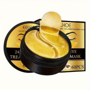 SHEIN 60pcs 24K Gold Eye Masks, Collagen Gel Eye Patches with Hyaluronic Acid and Chamomile Extract, Moisturizing,