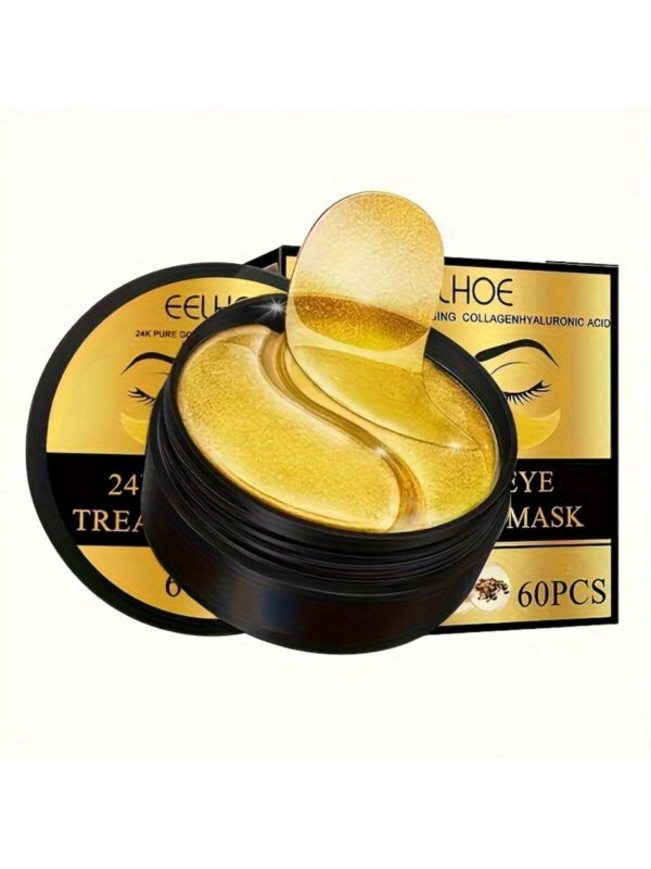 SHEIN 60pcs 24K Gold Eye Masks, Collagen Gel Eye Patches with Hyaluronic Acid and Chamomile Extract, Moisturizing,