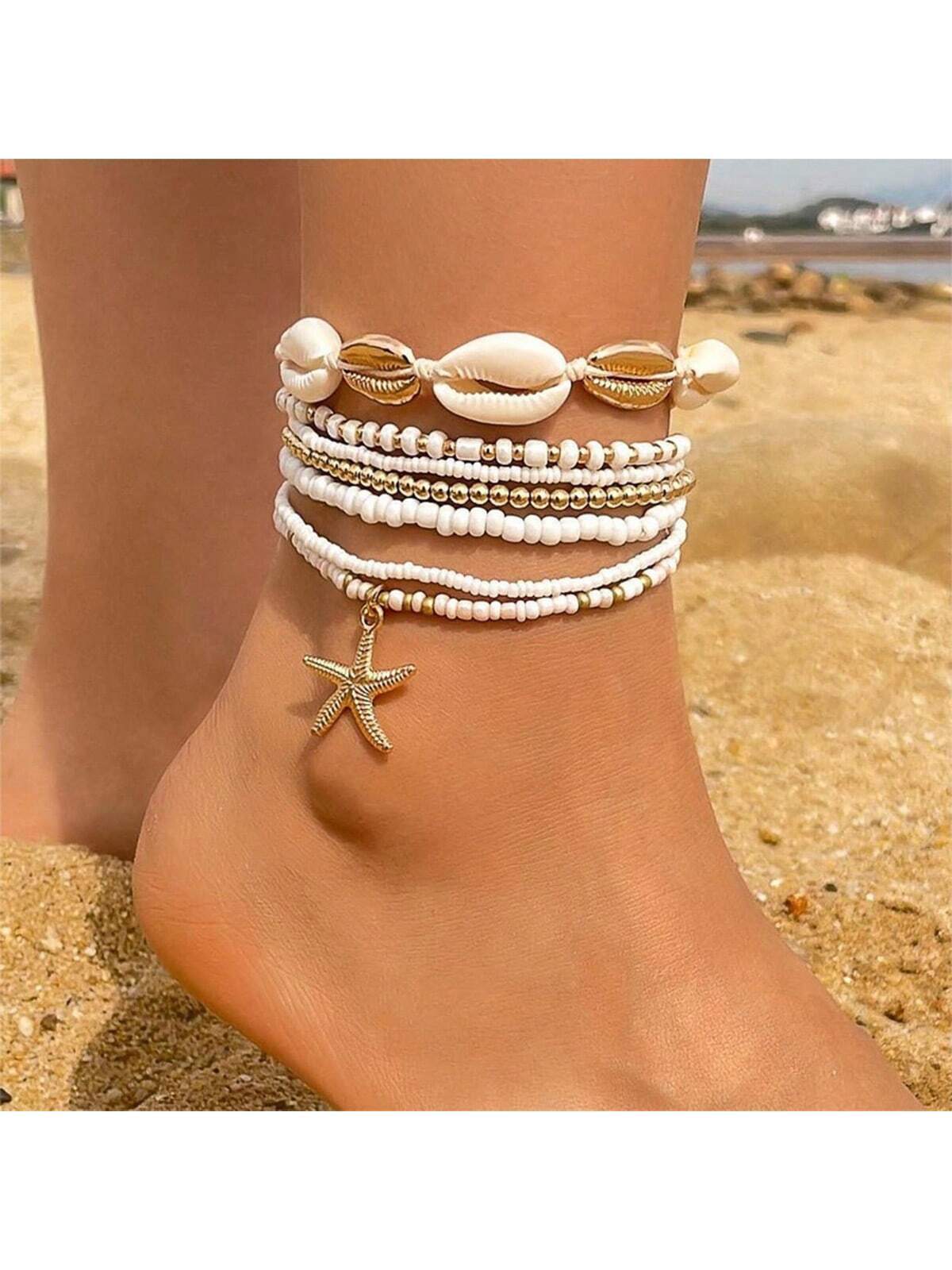 shein 7pcs Bohemian Style Beads Ankle Bracelets