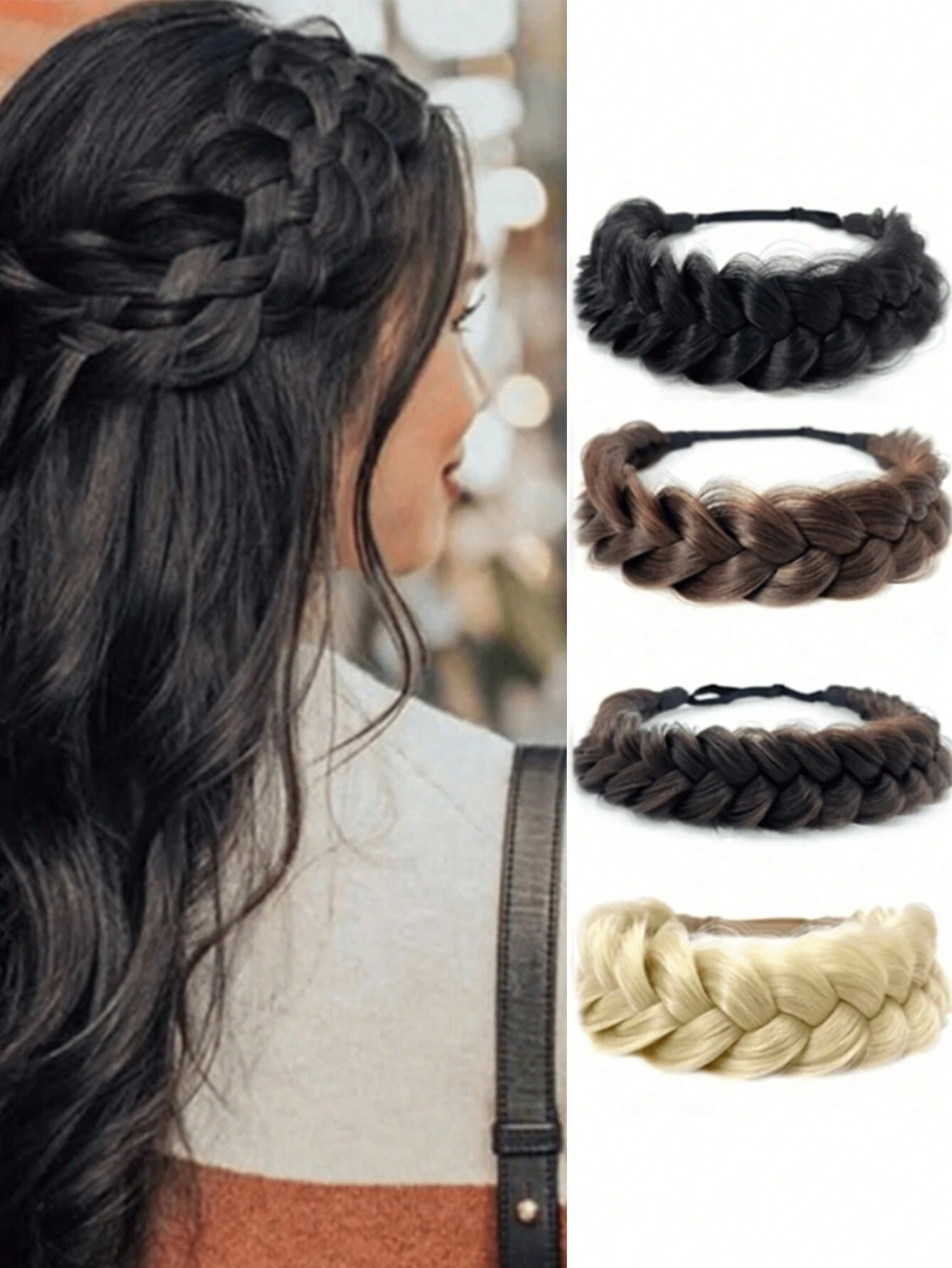 SHEIN Black Braid Synthetic Wig Twist Headband Synthetic Braids Twist Elastic Headband