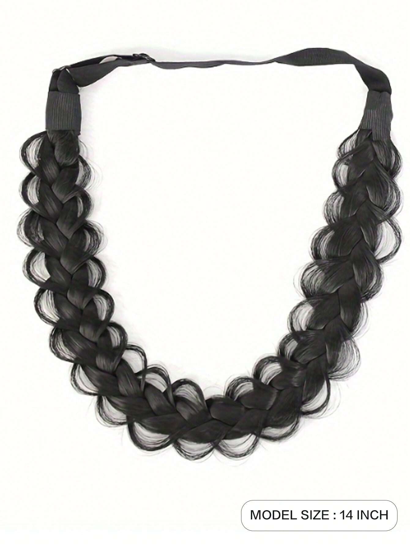 SHEIN Black Braid Synthetic Wig Twist Headband Synthetic Braids Twist Elastic Headband - Image 2