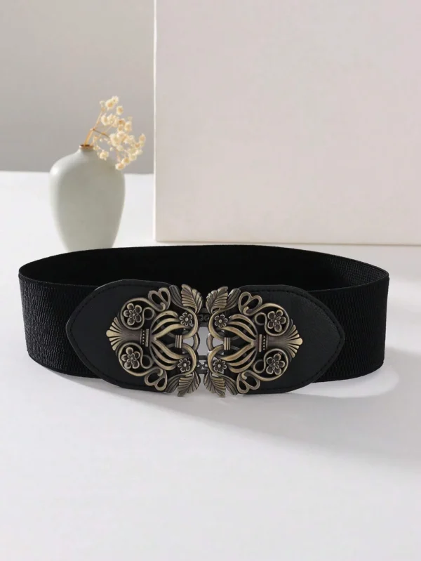 SHEIN Boho 1pc Women Flower Decor Symmetrical Buckle Fashionable Elastic Belt For Dress Decoration Halloween