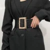 Elegant Crocodile Embossed Rectangle Buckle Belt For Coats And Dresses BY SHEIN 