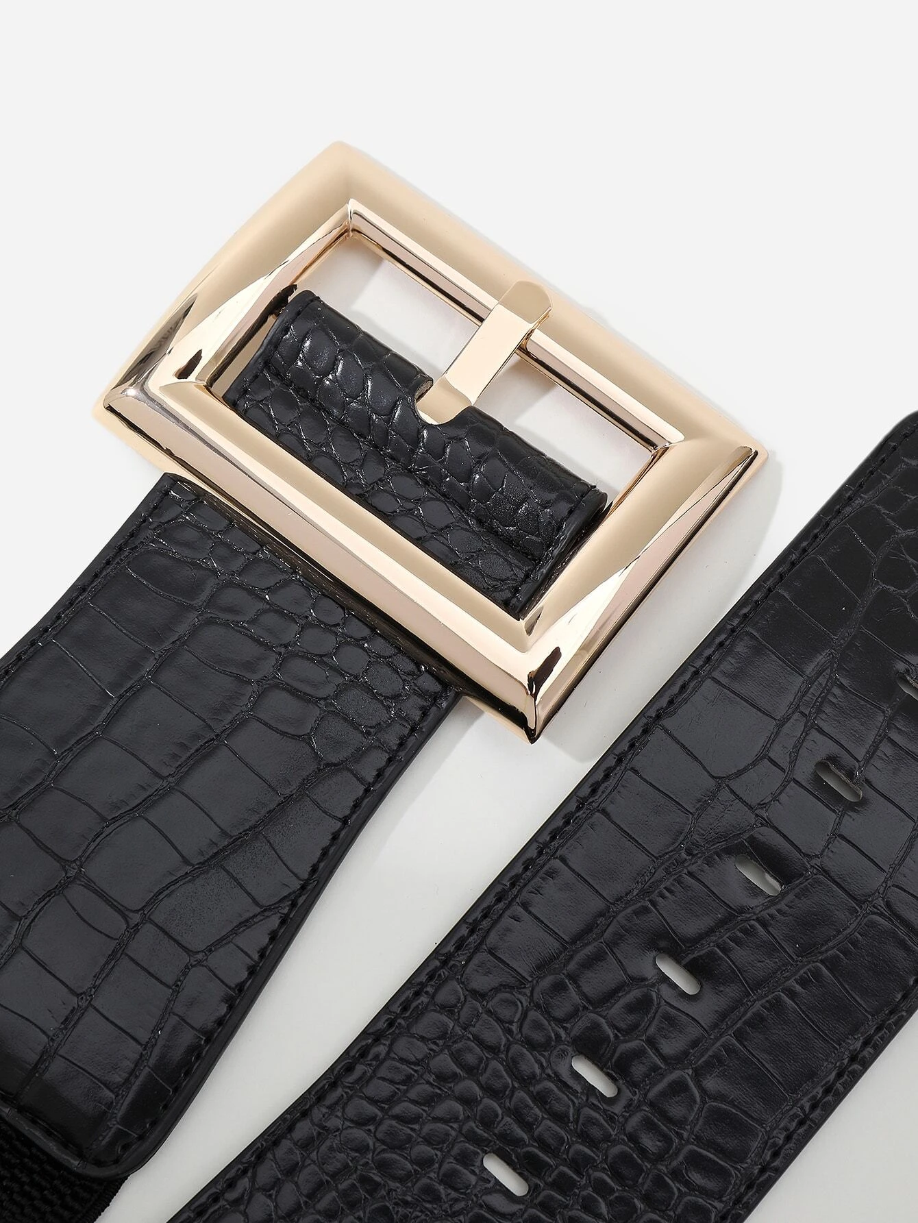 Elegant Crocodile Embossed Rectangle Buckle Belt For Coats And Dresses BY SHEIN 
