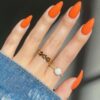 SHEIN Elevate Your Style With 24pcs Glossy Orange Long Almond Solid Full Cover Fake Nail