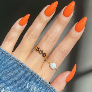 SHEIN Elevate Your Style With 24pcs Glossy Orange Long Almond Solid Full Cover Fake Nail