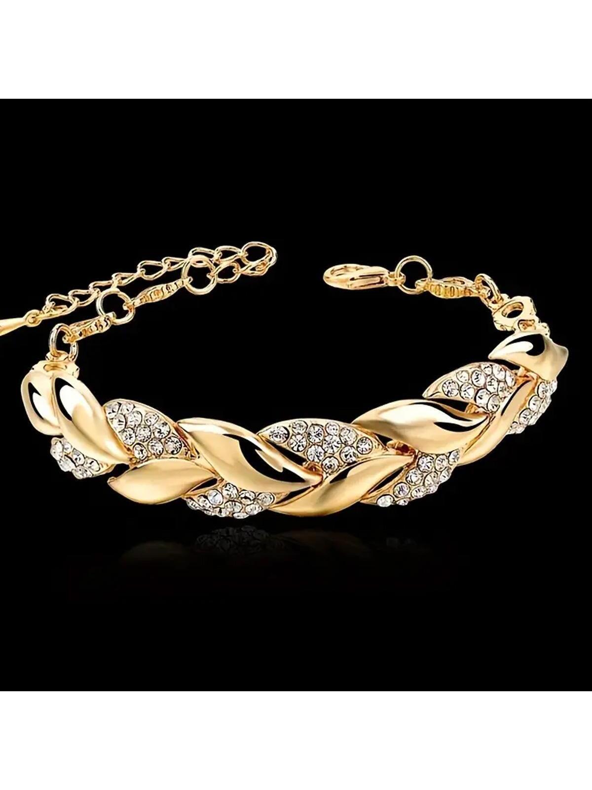 shein En Leaf Bracelet, Bridal Jewelry Women Rhinestone Inlaid Bracelet