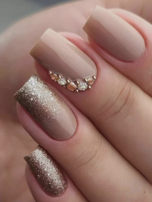 SHEIN Enhance Your Elegance With 24pcs Medium Long Elegant Glitter Rhinestone Square Nail