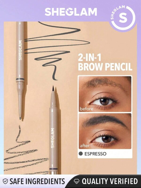 SHEGLAM Brows On Demand 2-In-1 Brow Pencil - Espresso Waterproof Liquid Eyebrow Pen