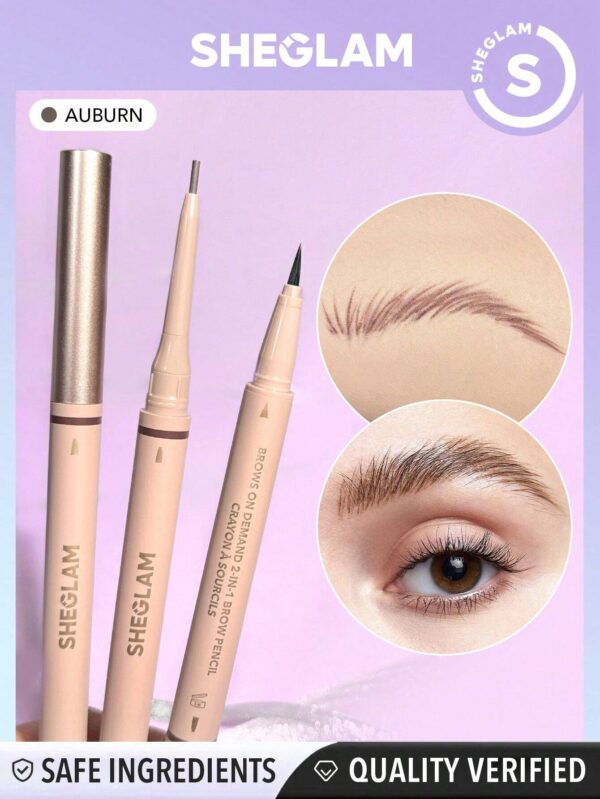 SHEGLAM Brows On Demand 2-In-1 Brow Pencil - Auburn Waterproof Liquid Eyebrow Pen