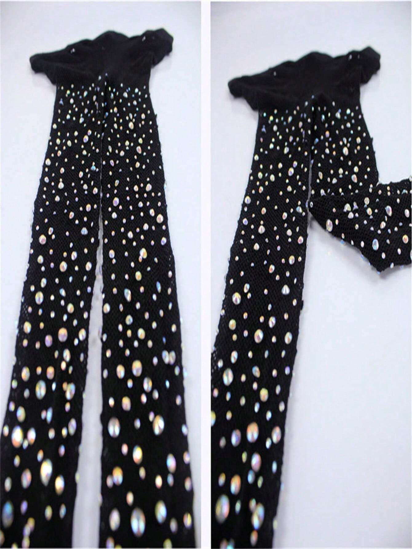 SHEIN New Women Sexy Ladies Rhinestone Glitter Tights Pantyhose Hard Yarn Elastic Shiny High Quality Thin Fishnet Stockings - Image 2