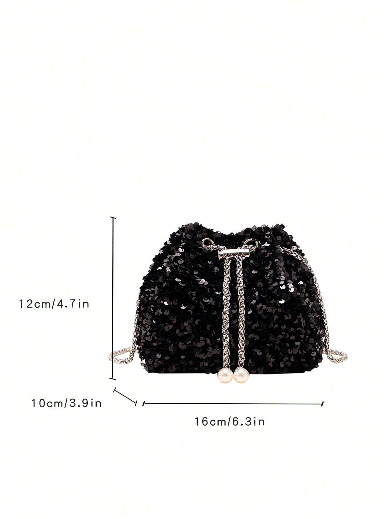 shein One Chain Drawstring Closure PVC Bucket Bag - Image 3