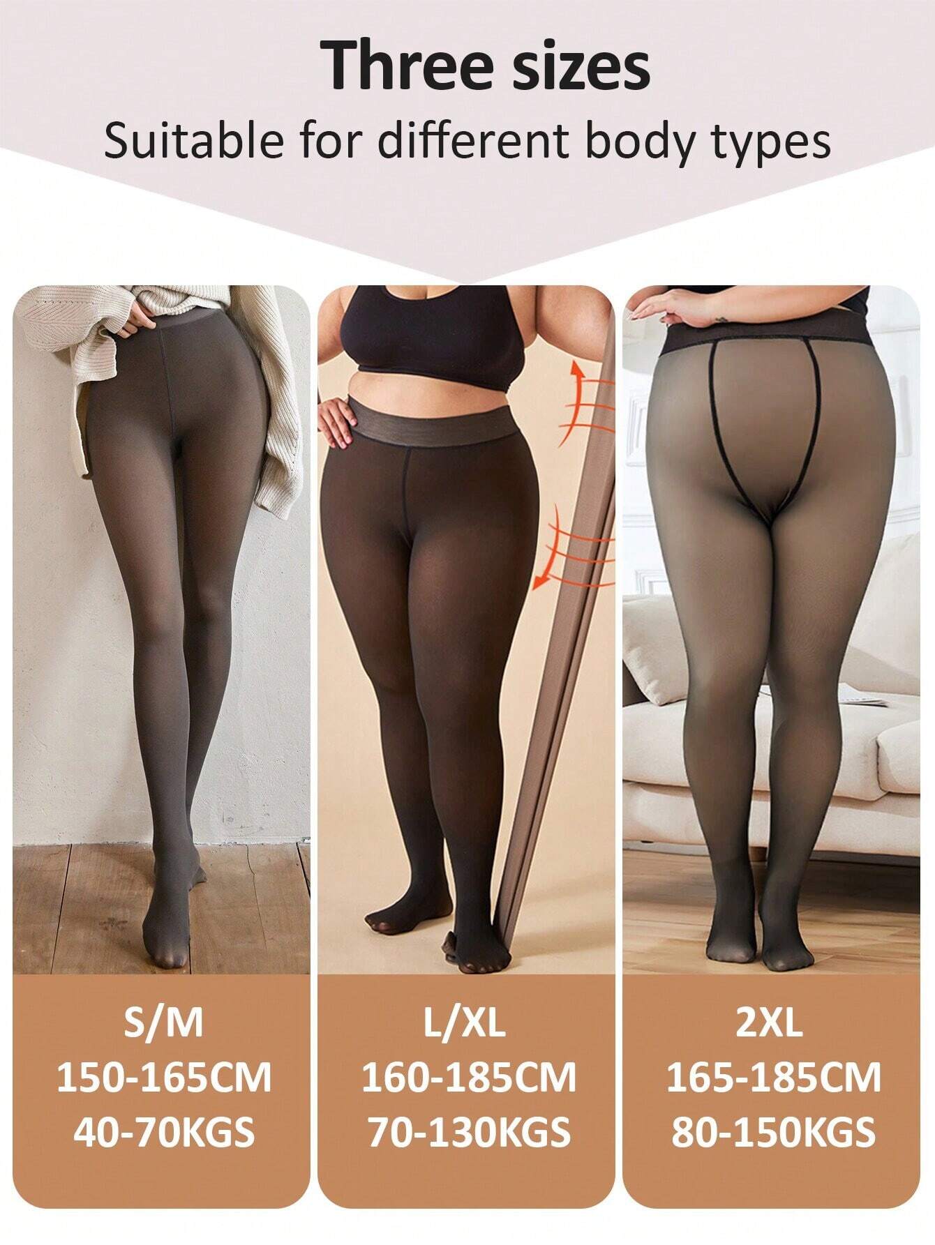 shein Plus Size Women's 200g Thermal Fleece Tights In Black, Coffee And Grey Colors Suit For Eu & Us Body Shape And Suitable For 0-15°C - Image 2